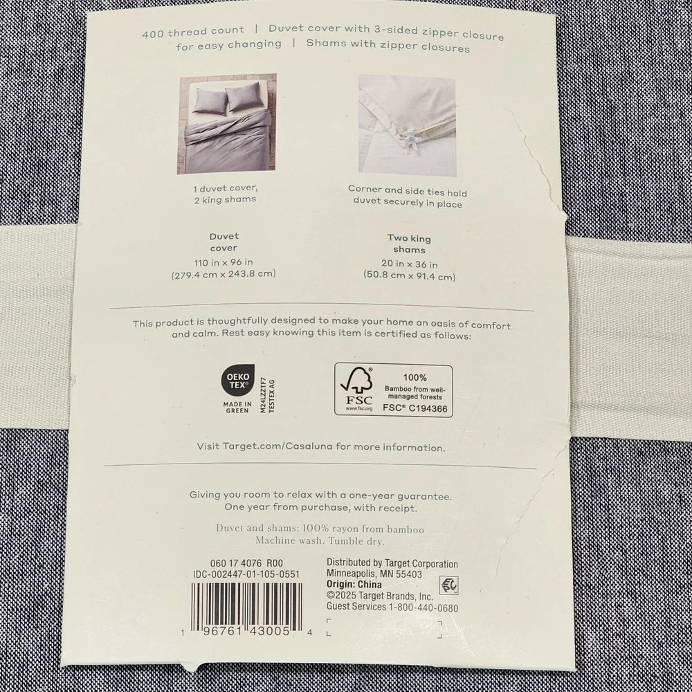 Casaluna Blissful Duvet Cover Set King Rayon from Bamboo 3pc‎ 400TC Dark Gray